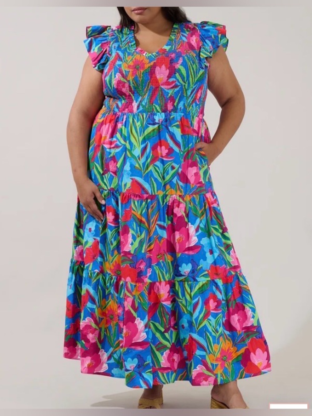 Sunfire Tiered Midi Dress Naima Floral Curve - 3X - Stunning! - Smocked - EUC!